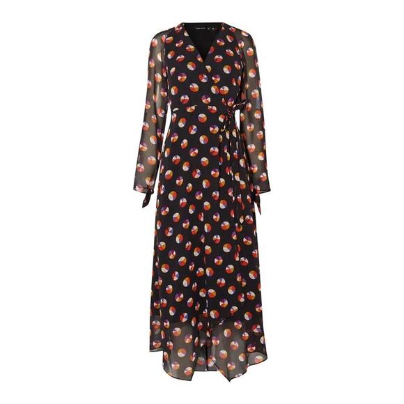 Karen Millen Dresses & Skirts - Karen Millen Black Sheer Sleeve Wrap Dress sz 4 Color Pop Wrap Dress
